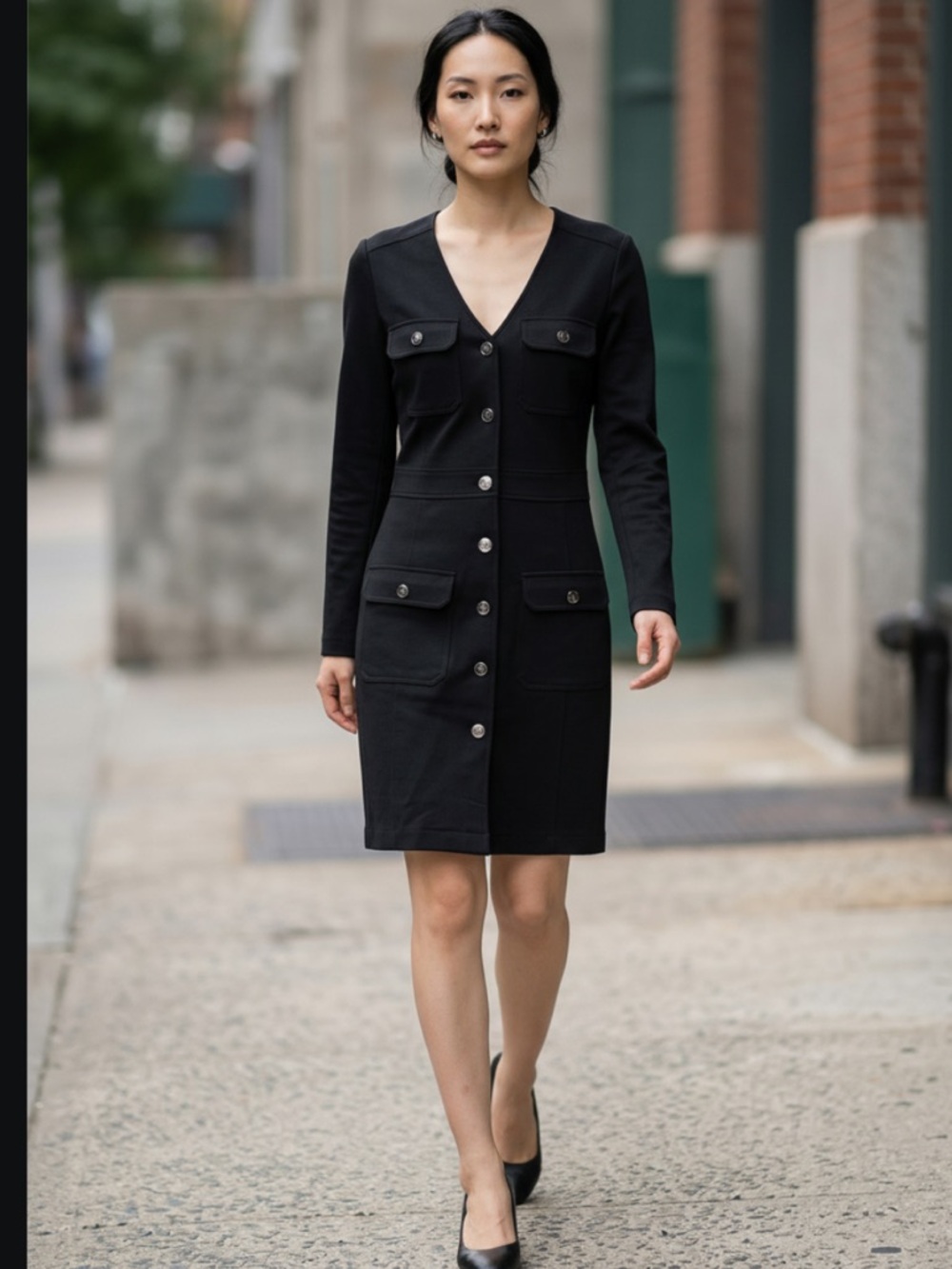 Nanette Lepore Very Black Dress Utility ponte classic and demure Shirtdress 12